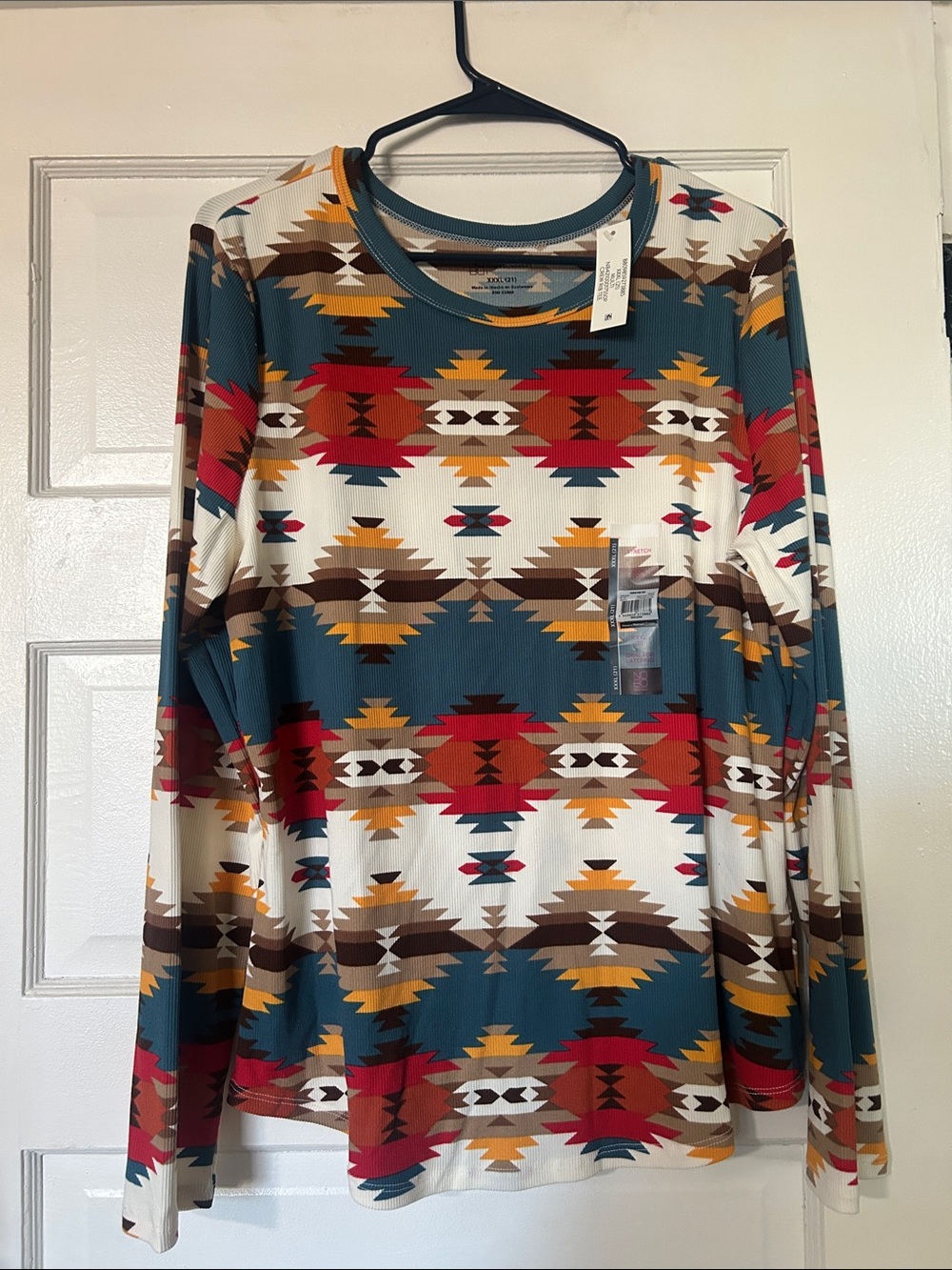 No Boundaries Teal, Red & Cream Aztec Long Sleeve Tee